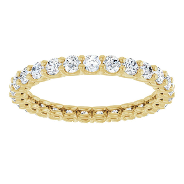 14K Gold Round Natural Diamond Low Profile Eternity Band - 2.25mm Stones - Yellow Gold - view 3