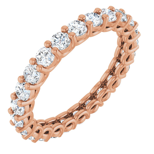 14K Gold Round Natural Diamond Low Profile Eternity Band - 2.5mm Stones - Rose Gold