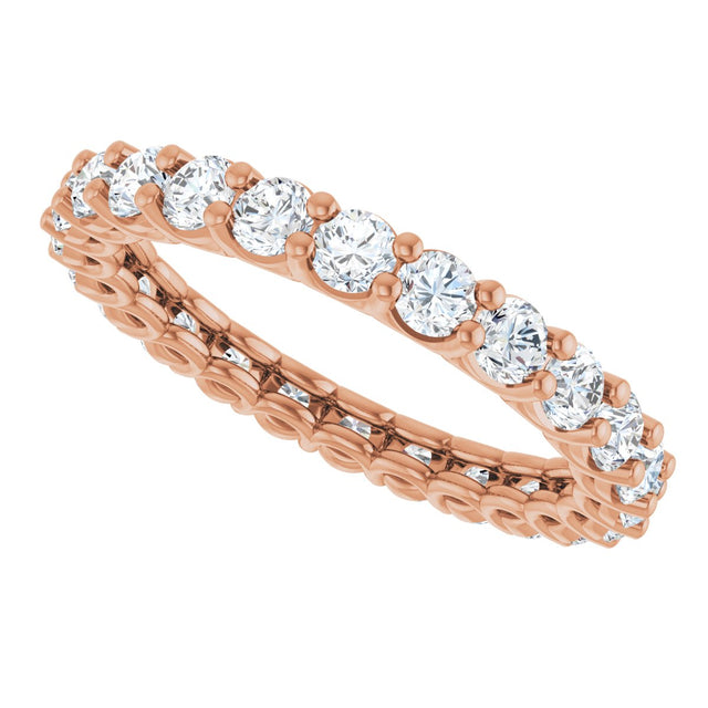 14K Gold Round Natural Diamond Low Profile Eternity Band - 2.5mm Stones - Rose Gold - view 5