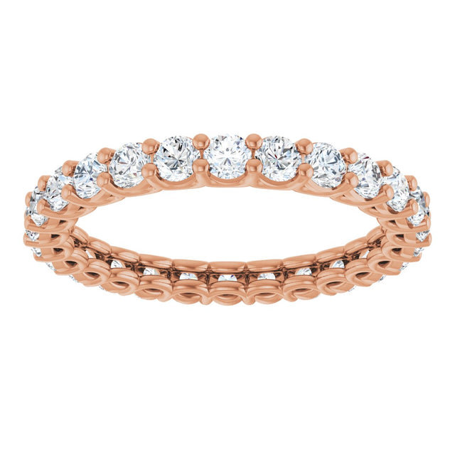 14K Gold Round Natural Diamond Low Profile Eternity Band - 2.5mm Stones - Rose Gold - view 3