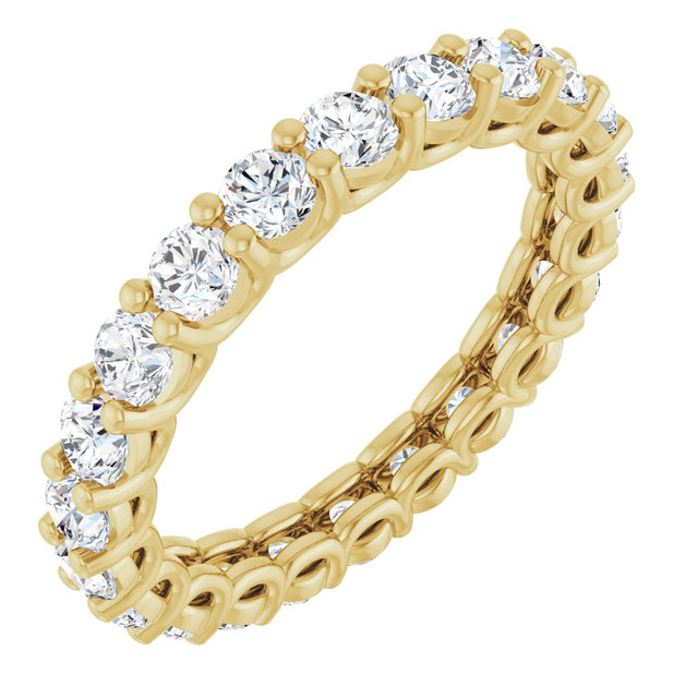14K Gold Round Natural Diamond Low Profile Eternity Band - 2.5mm Stones - Yellow Gold
