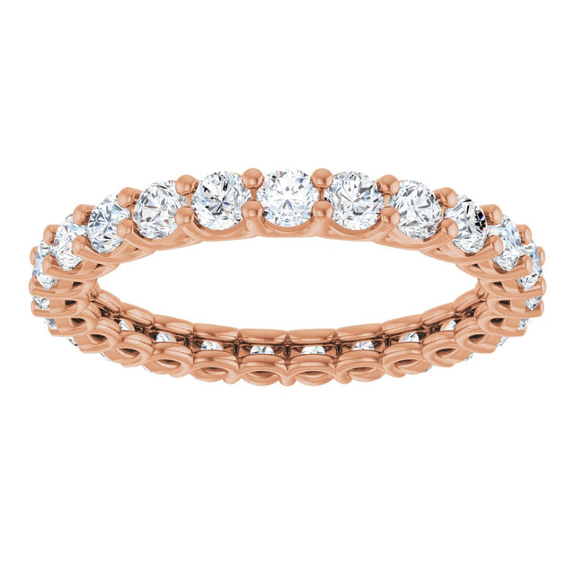 14K Gold Round Natural Diamond Low Profile Eternity Band - 2.5mm Stones - Rose Gold - view 3