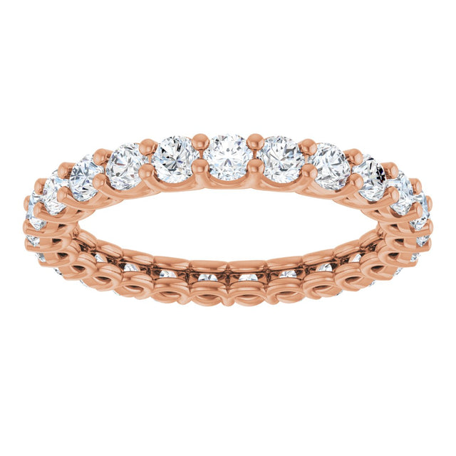 14K Gold Round Natural Diamond Low Profile Eternity Band - 2.5mm Stones - Rose Gold - view 3