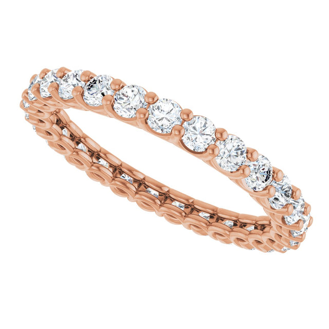 14K Gold Round Natural Diamond Low Profile Eternity Band - 2.5mm Stones - Rose Gold - view 5