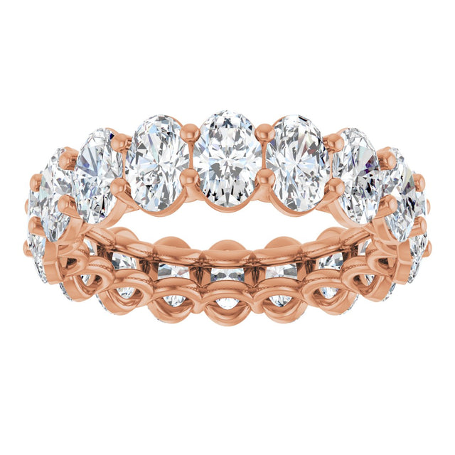 14K Gold Oval Natural Diamond Low Profile Eternity Band - 6x4mm Stones (Style 689503) - Rose Gold - view 3