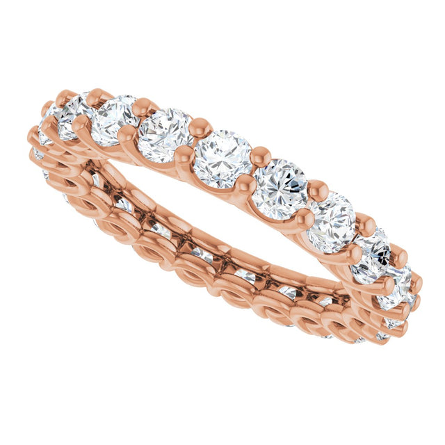 14K Gold Round Natural Diamond Low Profile Eternity Band - 3mm Stones - Rose Gold - view 5