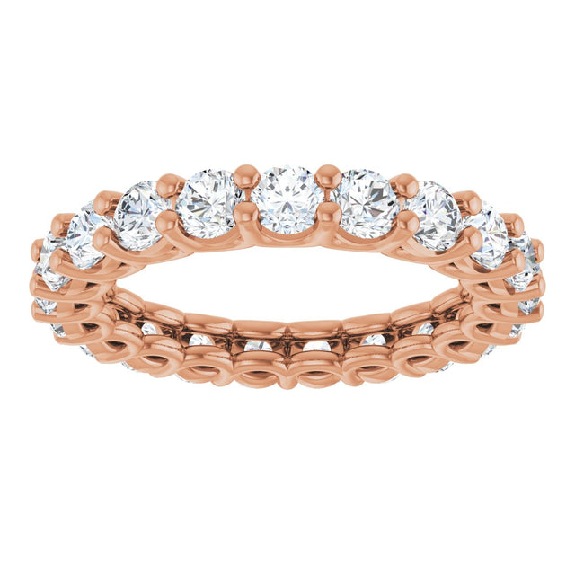 14K Gold Round Natural Diamond Low Profile Eternity Band - 3mm Stones - Rose Gold - view 3