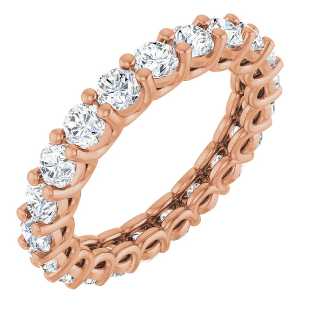 14K Gold Round Natural Diamond Low Profile Eternity Band - 3mm Stones - Rose Gold
