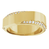 14K Gold Round Natural Diamond Scalloped Beveled-Edge Accented Band - 1.1mm Stones - Yellow Gold - view 3