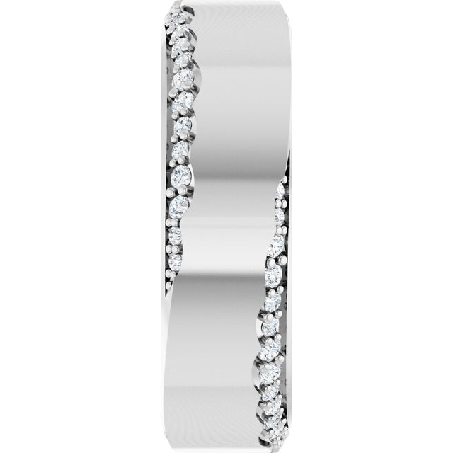 14K Gold Round Natural Diamond Scalloped Beveled-Edge Accented Band - 1.1mm Stones - White Gold - view 4