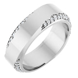 14K Gold Round Natural Diamond Scalloped Beveled-Edge Accented Band - 1.1mm Stones - White Gold