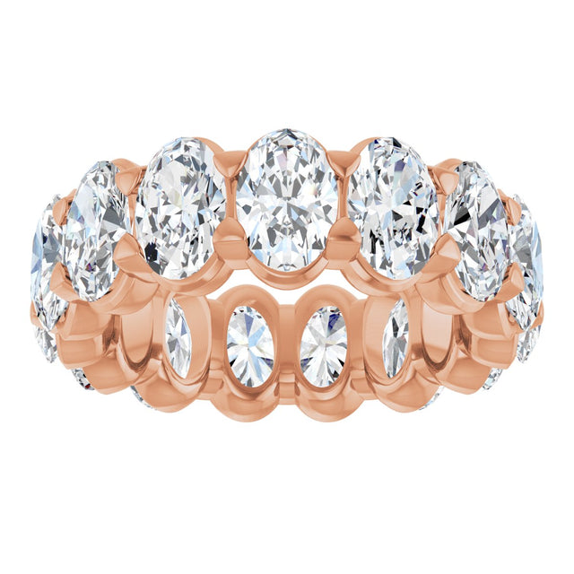 14K Gold Oval Natural Diamond Low Profile Eternity Band - 6x4mm Stones - Rose Gold - view 8