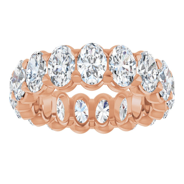 14K Gold Oval Natural Diamond Low Profile Eternity Band - 6x4mm Stones - Rose Gold - view 8