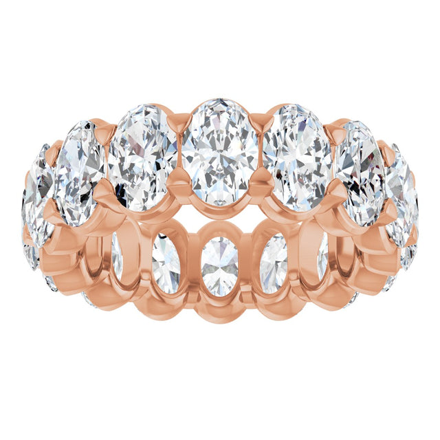14K Gold Oval Natural Diamond Low Profile Eternity Band - 6x4mm Stones - Rose Gold - view 8