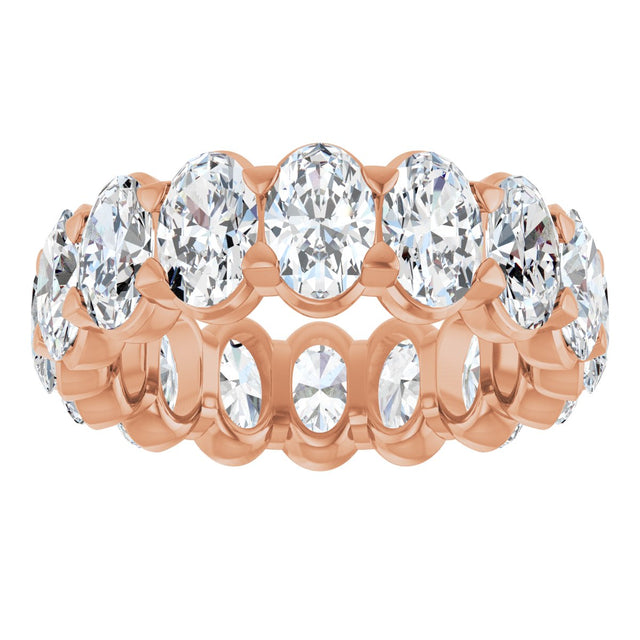 14K Gold Oval Natural Diamond Low Profile Eternity Band - 6x4mm Stones - Rose Gold - view 8