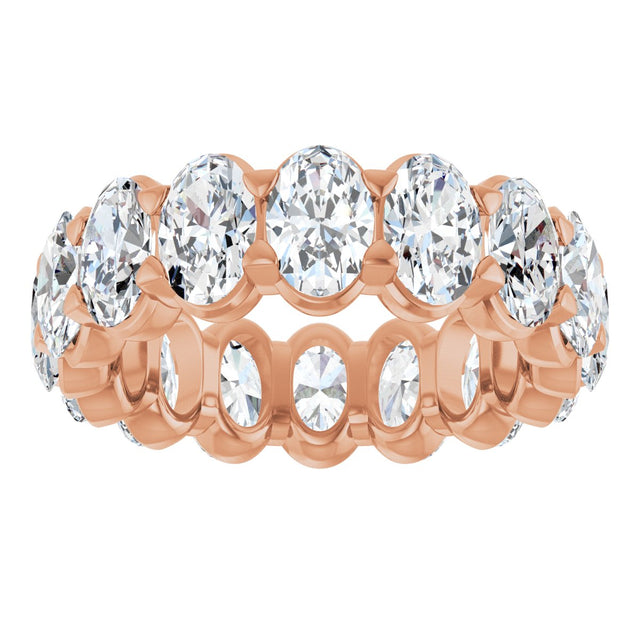 14K Gold Oval Natural Diamond Low Profile Eternity Band - 6x4mm Stones - Rose Gold - view 8