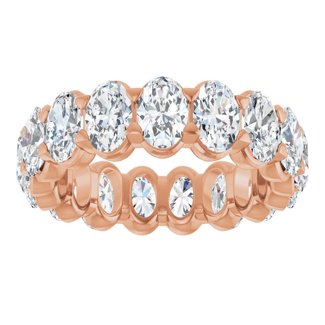14K Gold Oval Natural Diamond Low Profile Eternity Band - 6x4mm Stones - Rose Gold - view 8