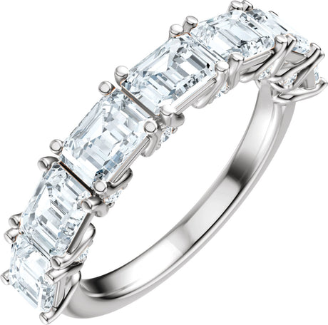 14K Gold Emerald Lab-Grown Diamond Accented Anniversary Band - 2 7/8 CTW - White Gold