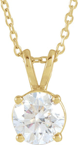 14K Gold Round Lab-Grown Diamond Solitaire Necklace – 4-6.5mm Stones - Yellow Gold