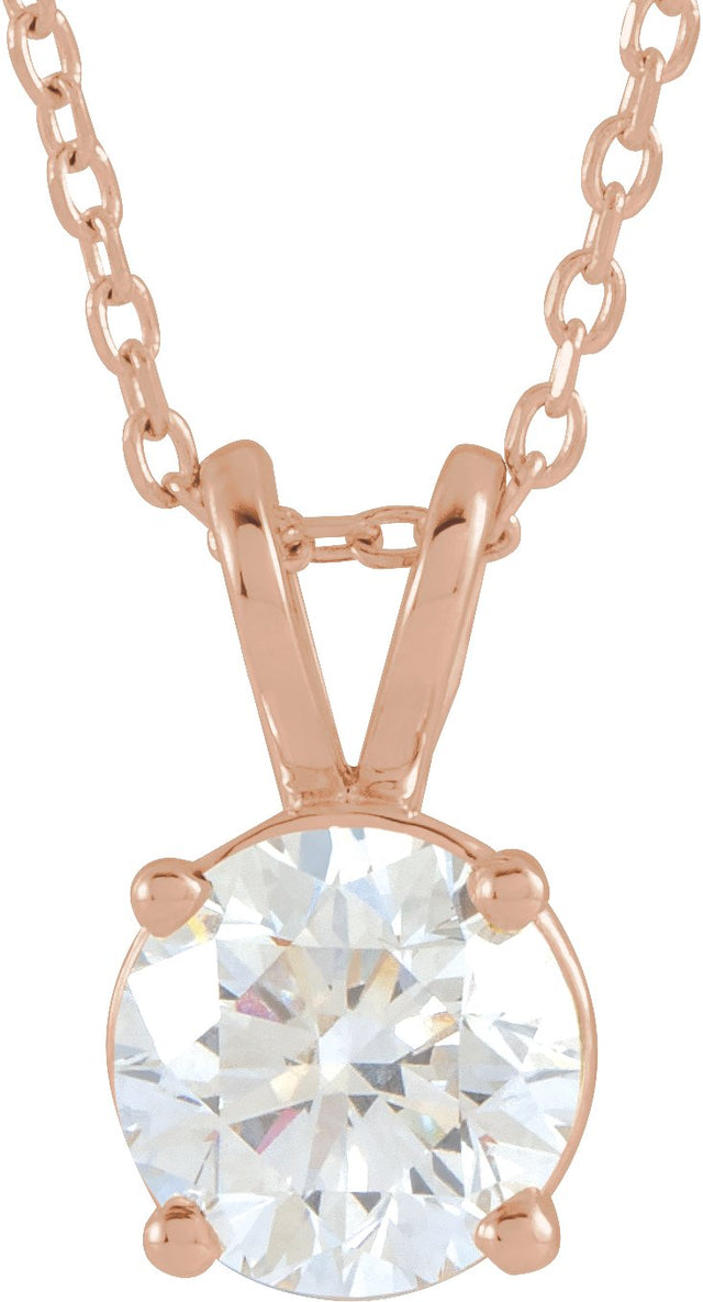 14K Gold Round Lab-Grown Diamond Solitaire Necklace – 4-6.5mm Stones - Rose Gold