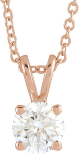 14K Gold Round Lab-Grown Diamond Solitaire Necklace – 4-6.5mm Stones - Rose Gold