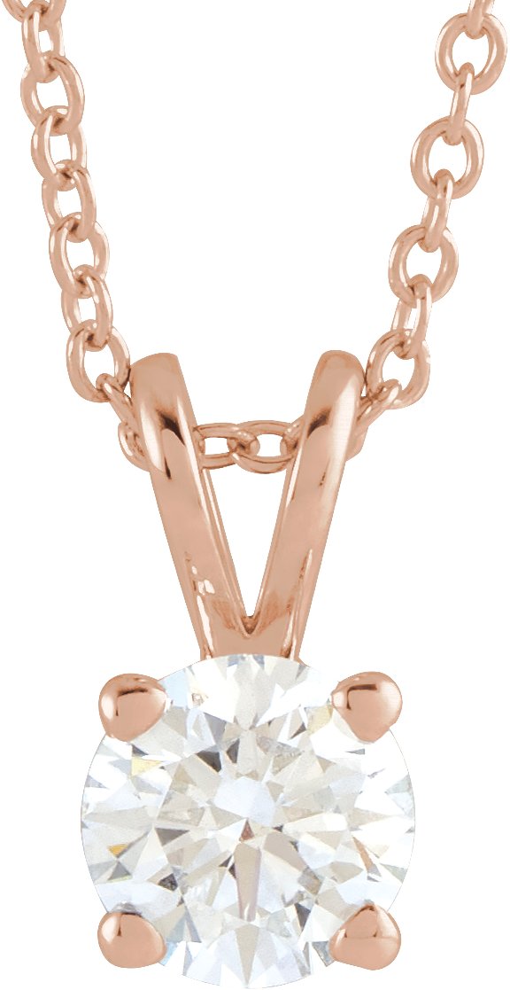 14K Gold Round Lab-Grown Diamond Solitaire Necklace – 4-6.5mm Stones - Rose Gold