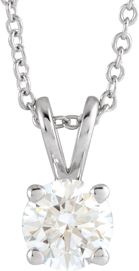 14K Gold Round Lab-Grown Diamond Solitaire Necklace – 4-6.5mm Stones - White Gold
