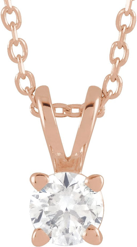14K Gold Round Lab-Grown Diamond Solitaire Necklace – 4-6.5mm Stones - Rose Gold