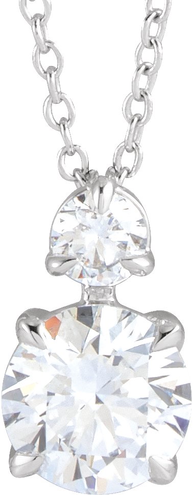 14K Gold Round Lab-Grown Diamond Accented Claw-Prong Necklace - White Gold