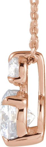 14K Gold Round Lab-Grown Diamond Accented Claw-Prong Necklace - Rose Gold - view 2