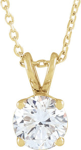 14K Gold Round Lab-Grown Diamond Solitaire Necklace – 4-6.5mm Stones - Yellow Gold