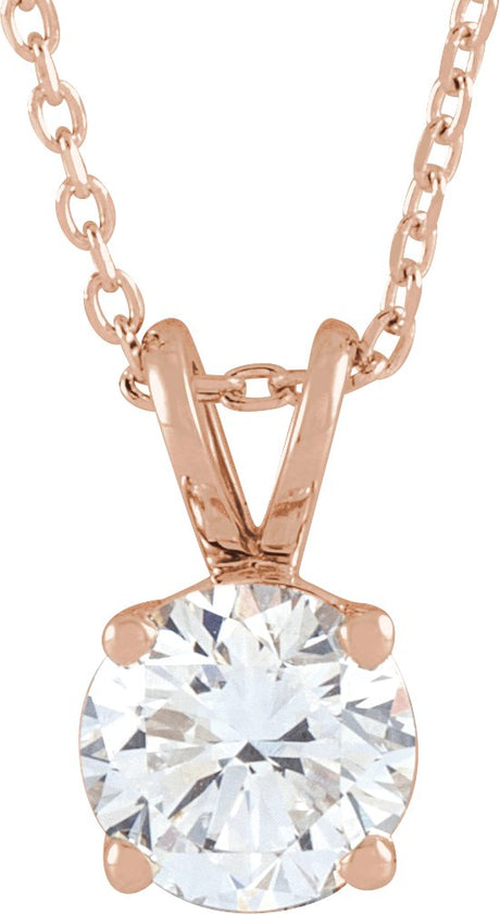 14K Gold Round Lab-Grown Diamond Solitaire Necklace – 4-6.5mm Stones - Rose Gold