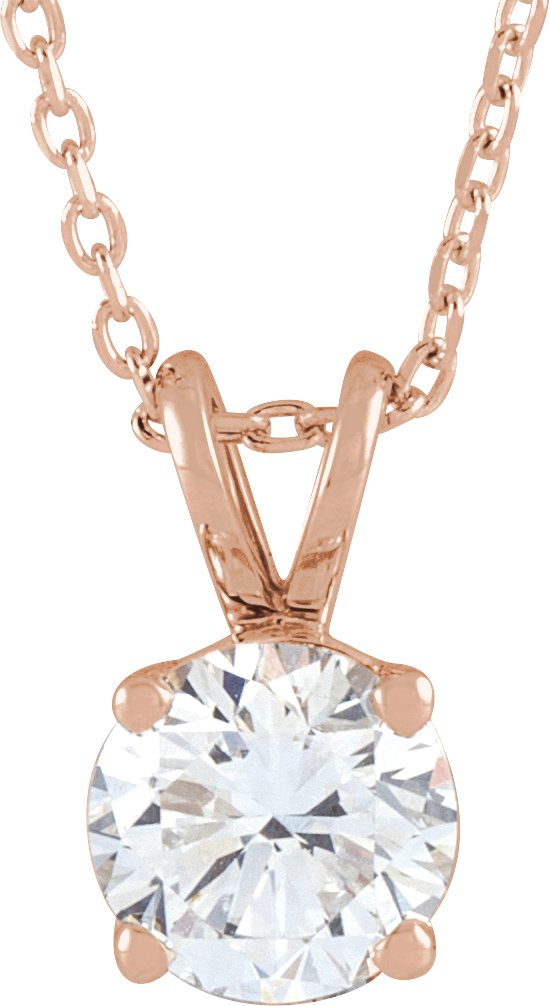 14K Gold Round Lab-Grown Diamond Solitaire Necklace – 4-6.5mm Stones - Rose Gold