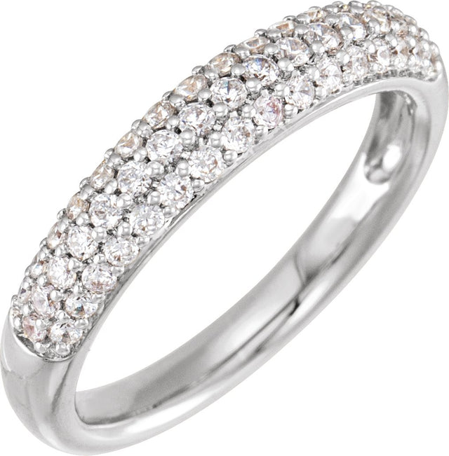 14K Gold Round Lab-Grown Diamond Accented Dome Ring - White Gold