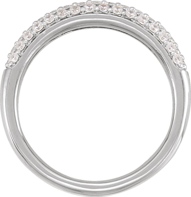 14K Gold Round Lab-Grown Diamond Accented Dome Ring - White Gold - view 2