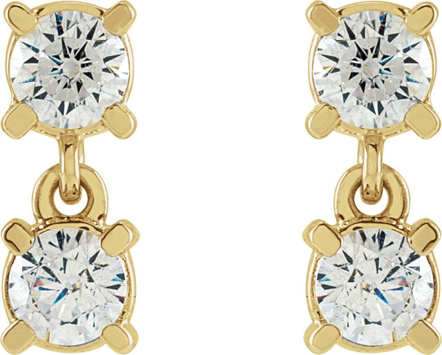 14K Gold Round Lab-Grown Diamond Two-Stone Earrings - Yellow Gold - view 2