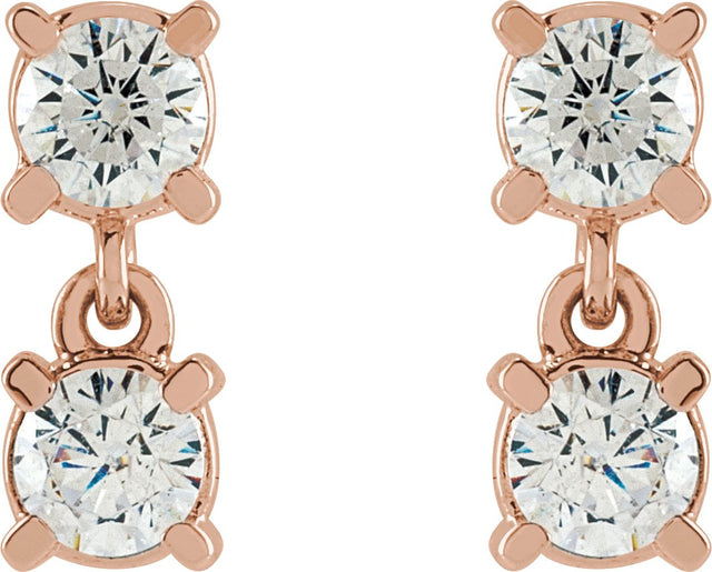 14K Gold Round Lab-Grown Diamond Two-Stone Earrings - Rose Gold - view 2