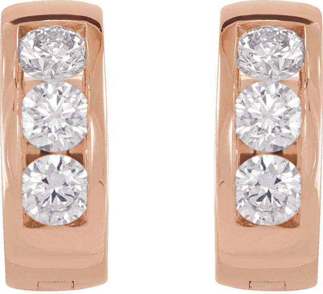 14K Gold Round Lab-Grown Diamond Hinged Hoop Earrings - Rose Gold - view 5
