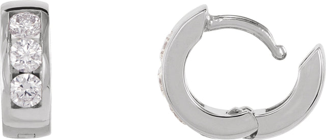 14K Gold Round Lab-Grown Diamond Hinged Hoop Earrings - White Gold - view 6