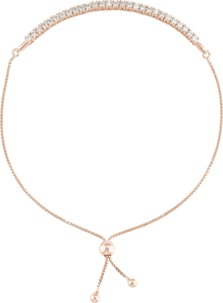 14K Gold Round Lab-Grown Diamond Bolo Bracelet - Rose Gold