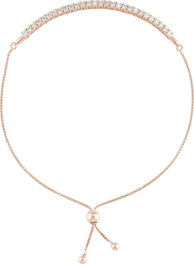 14K Gold Round Lab-Grown Diamond Bolo Bracelet - Rose Gold