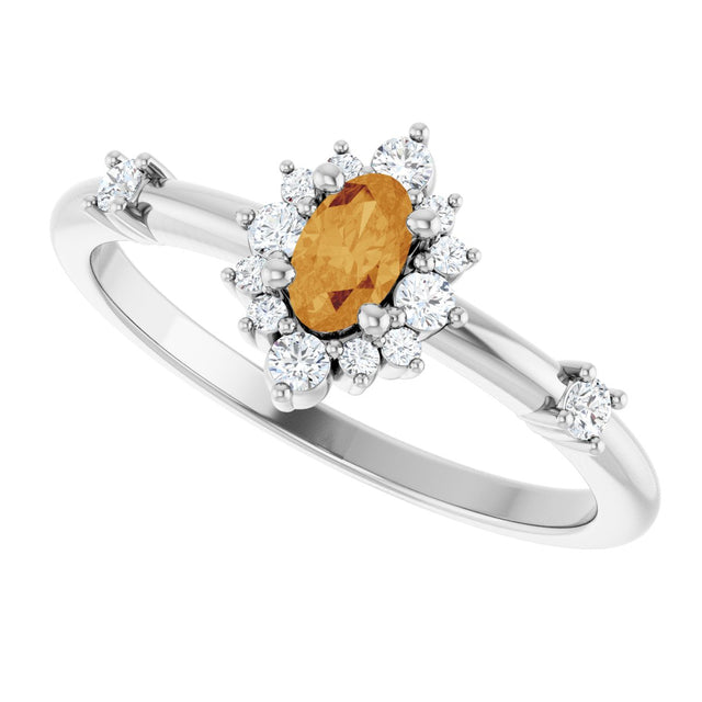 Platinum Oval Natural Citrine Halo-Style Ring - view 10