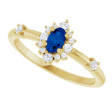 14K Gold Oval Natural Blue Sapphire Halo-Style Ring - Yellow Gold - view 10