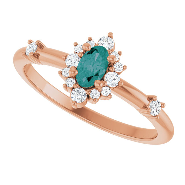 14K Gold Oval Lab-Grown Alexandrite Halo-Style Ring - Rose Gold - view 10