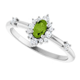 Platinum Oval Natural Peridot Halo-Style Ring - view 10
