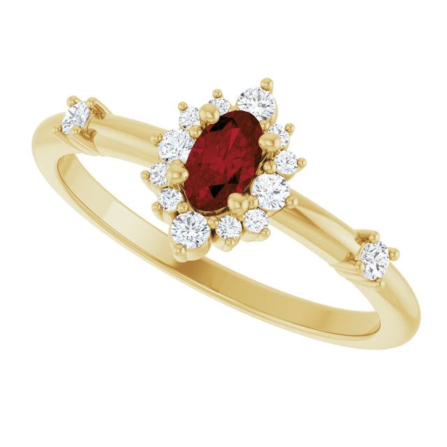 14K Gold Oval Natural Mozambique Garnet Halo-Style Ring - Yellow Gold - view 10