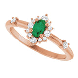 14K Gold Oval Lab-Grown Emerald Halo-Style Ring - Rose Gold - view 10