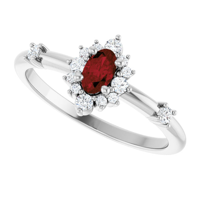 Platinum Oval Natural Mozambique Garnet Halo-Style Ring - view 10