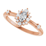 14K Gold Oval Natural White Sapphire Halo-Style Ring - Rose Gold - view 10