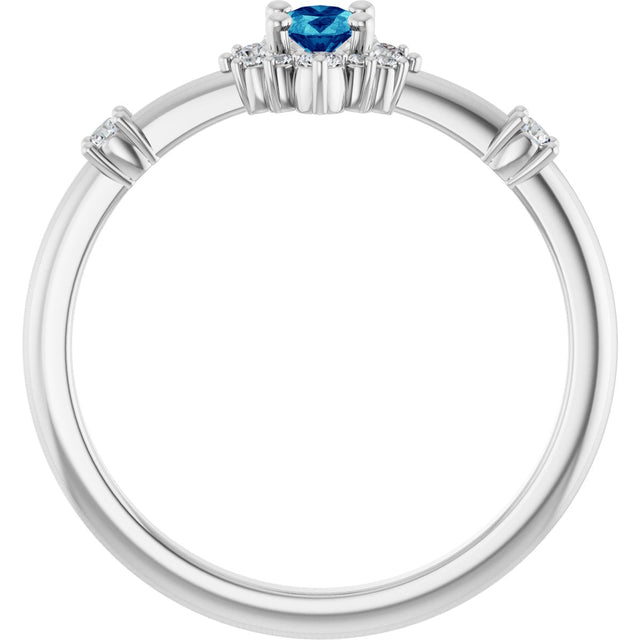 Platinum Oval Natural Blue Zircon Halo-Style Ring - view 7